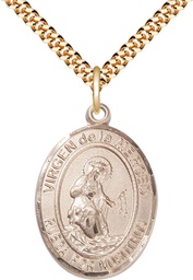 [7289SPGF/24G] 14kt Gold Filled Virgen de la Merced Pendant on a 24 inch Gold Plate Heavy Curb chain