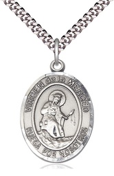 [7289SPSS/24S] Sterling Silver Virgen de la Merced Pendant on a 24 inch Light Rhodium Heavy Curb chain