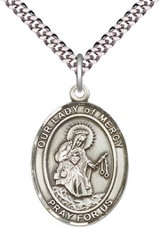 [7289SS/24S] Sterling Silver Our Lady of Mercy Pendant on a 24 inch Light Rhodium Heavy Curb chain