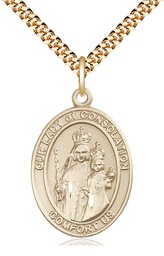 [7292GF/24G] 14kt Gold Filled Our Lady of Consolation Pendant on a 24 inch Gold Plate Heavy Curb chain