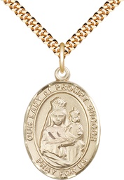[7299GF/24G] 14kt Gold Filled Our Lady of Prompt Succor Pendant on a 24 inch Gold Plate Heavy Curb chain