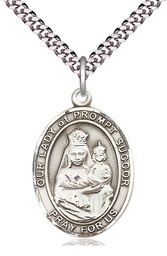 [7299SS/24S] Sterling Silver Our Lady of Prompt Succor Pendant on a 24 inch Light Rhodium Heavy Curb chain