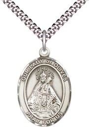 [7303SS/24S] Sterling Silver Our Lady of Olives Pendant on a 24 inch Light Rhodium Heavy Curb chain