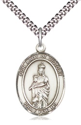 [7306SS/24S] Sterling Silver Our Lady of Victory Pendant on a 24 inch Light Rhodium Heavy Curb chain