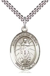 [7346SS/24S] Sterling Silver Our Lady of Tears Pendant on a 24 inch Light Rhodium Heavy Curb chain