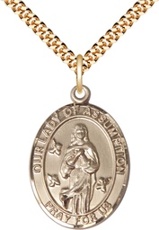 [7388GF/24G] 14kt Gold Filled Our Lady of Assumption Pendant on a 24 inch Gold Plate Heavy Curb chain