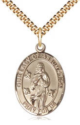 [7388GF/24G] 14kt Gold Filled Our Lady of Assumption Pendant on a 24 inch Gold Plate Heavy Curb chain