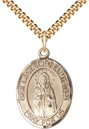 [7413GF/24G] 14kt Gold Filled Our Lady of Rosa Mystica Pendant on a 24 inch Gold Plate Heavy Curb chain