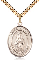 [7413SPGF/24G] 14kt Gold Filled Rosa Mystica Pendant on a 24 inch Gold Plate Heavy Curb chain