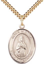 [7413SPGF/24G] 14kt Gold Filled Rosa Mystica Pendant on a 24 inch Gold Plate Heavy Curb chain