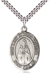 [7413SS/24S] Sterling Silver Our Lady of Rosa Mystica Pendant on a 24 inch Light Rhodium Heavy Curb chain