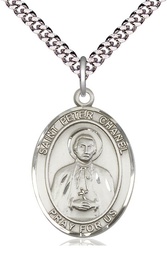 [7397SS/24S] Sterling Silver Saint Peter Chanel Pendant on a 24 inch Light Rhodium Heavy Curb chain