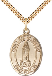 [7414GF/24G] 14kt Gold Filled Our Lady of Kibeho Pendant on a 24 inch Gold Plate Heavy Curb chain