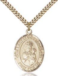 [7421GF/24G] 14kt Gold Filled Our Lady of Czestochowa Pendant on a 24 inch Gold Plate Heavy Curb chain