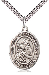 [7448SS/24S] Sterling Silver Our Lady of the Precious Blood Pendant on a 24 inch Light Rhodium Heavy Curb chain