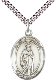 [7398SS/24S] Sterling Silver Saint Nathanael Pendant on a 24 inch Light Rhodium Heavy Curb chain