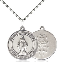 [8078RDSPSS/18SS] Sterling Silver Virgen Milagrosa Pendant on a 18 inch Sterling Silver Light Curb chain