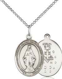 [8078SS/18SS] Sterling Silver Miraculous Pendant on a 18 inch Sterling Silver Light Curb chain