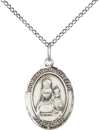 [8082SS/18SS] Sterling Silver Our Lady of Loretto Pendant on a 18 inch Sterling Silver Light Curb chain