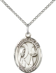 [8101SS/18SS] Sterling Silver Our Lady Star of the Sea Pendant on a 18 inch Sterling Silver Light Curb chain