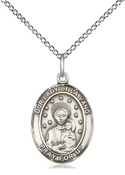 [8115SS/18SS] Sterling Silver Our Lady of la Vang Pendant on a 18 inch Sterling Silver Light Curb chain