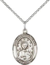 [8115SS/18SS] Sterling Silver Our Lady of la Vang Pendant on a 18 inch Sterling Silver Light Curb chain