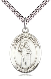 [7399SS/24S] Sterling Silver Saint Columbkille Pendant on a 24 inch Light Rhodium Heavy Curb chain