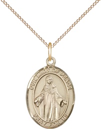 [8245GF/18GF] 14kt Gold Filled Our Lady of Peace Pendant on a 18 inch Gold Filled Light Curb chain