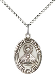 [8263SS/18SS] Sterling Silver Our Lady of San Juan Pendant on a 18 inch Sterling Silver Light Curb chain