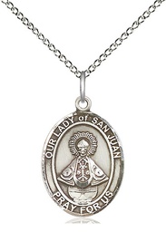 [8263SS/18SS] Sterling Silver Our Lady of San Juan Pendant on a 18 inch Sterling Silver Light Curb chain