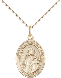 [8292GF/18GF] 14kt Gold Filled Our Lady of Consolation Pendant on a 18 inch Gold Filled Light Curb chain