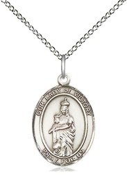 [8306SS/18SS] Sterling Silver Our Lady of Victory Pendant on a 18 inch Sterling Silver Light Curb chain