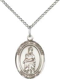 [8306SS/18SS] Sterling Silver Our Lady of Victory Pendant on a 18 inch Sterling Silver Light Curb chain