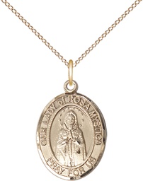 [8413GF/18GF] 14kt Gold Filled Our Lady of Rosa Mystica Pendant on a 18 inch Gold Filled Light Curb chain