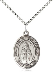 [8413SS/18SS] Sterling Silver Our Lady of Rosa Mystica Pendant on a 18 inch Sterling Silver Light Curb chain