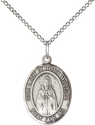 [8413SS/18SS] Sterling Silver Our Lady of Rosa Mystica Pendant on a 18 inch Sterling Silver Light Curb chain