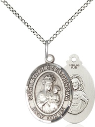 [8421SS/18SS] Sterling Silver Our Lady of Czestochowa Pendant on a 18 inch Sterling Silver Light Curb chain