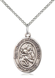 [8448SS/18SS] Sterling Silver Our Lady of the Precious Blood Pendant on a 18 inch Sterling Silver Light Curb chain