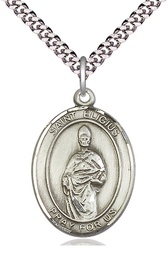 [7402SS/24S] Sterling Silver Saint Eligius Pendant on a 24 inch Light Rhodium Heavy Curb chain