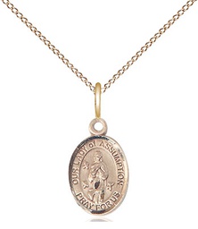 [9388GF/18GF] 14kt Gold Filled Our Lady of Assumption Pendant on a 18 inch Gold Filled Light Curb chain