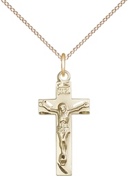 [0006GF/18GF] 14kt Gold Filled Crucifix Pendant on a 18 inch Gold Filled Light Curb chain