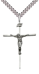 [0011CSS/24S] Sterling Silver Crucifix Pendant on a 24 inch Light Rhodium Heavy Curb chain
