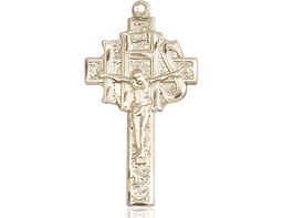 [0098KT] 14kt Gold Crucifix-IHS Medal