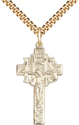 [0099GF/24G] 14kt Gold Filled Crucifix-IHS Pendant on a 24 inch Gold Plate Heavy Curb chain