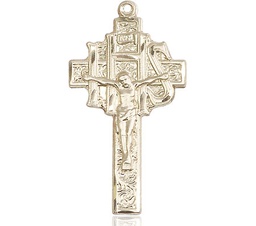 [0099KT] 14kt Gold Crucifix-IHS Medal