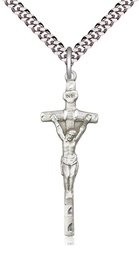 [0564SS/24S] Sterling Silver Papal Crucifix Pendant on a 24 inch Light Rhodium Heavy Curb chain