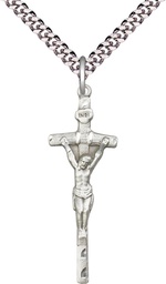 [0564SS/24S] Sterling Silver Papal Crucifix Pendant on a 24 inch Light Rhodium Heavy Curb chain