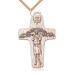 [0566GF/24G] 14kt Gold Filled Papal Crucifix Pendant on a 24 inch Gold Plate Heavy Curb chain