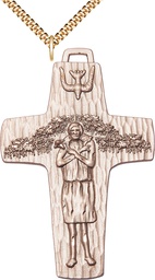 [0566GF/24G] 14kt Gold Filled Papal Crucifix Pendant on a 24 inch Gold Plate Heavy Curb chain