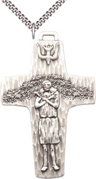 [0566SS/24S] Sterling Silver Papal Crucifix Pendant on a 24 inch Light Rhodium Heavy Curb chain